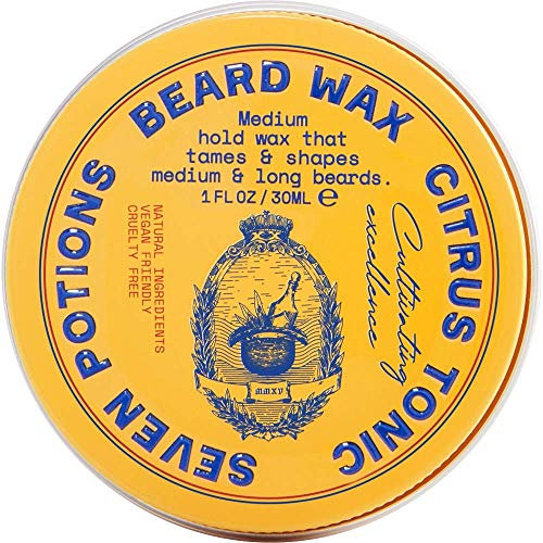 Seven Potions Bartwachs für Männer — Medium Starker Halt Styling Wachs zum Formen und Pflegen Ihres Barts und/oder Schnurrbarts — Rein Natürlich, Biologisch, Ohne Tierversuche — Citrus Tonic (30 ml)