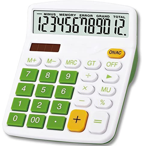 Mengshen Tischrechner, große Taschenrechner Solarbatterie Dual Power 12-stelliges LCD-Display Finanzieller Basisrechner Standardfunktion Tischrechner für Büro/Haushalt/Schule