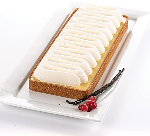 silikomart | KIT TARTE NOUVELLE VAGUE, Set avec anneau microperforé + tapis décoratif, anneau TPLUS 265 x 105 mm h 20 mm, moule décoratif en silicone 240 x 80 mm, h 24 mm, Made in Italy