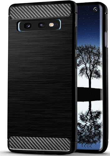 ONEFLOW® Schutzhülle im Edelstahl-Design passend für Samsung Galaxy S10e | Carbon + Gebürstete Aluminium Optik - aus TPU, Schwarz