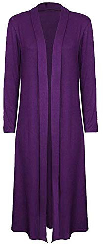 GirlzWalk Women's Long Sleeve Open Front Long Maxi Cardigan Ladies Longline Duster Coat (Purple, UK/XXX-Large)