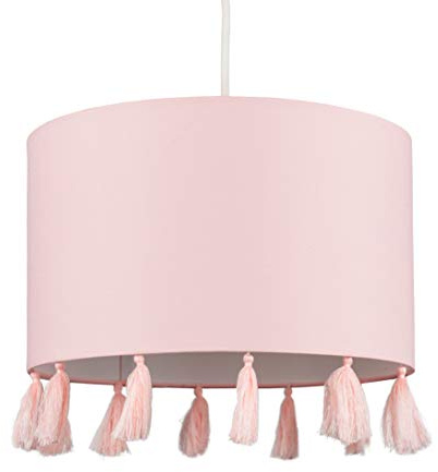MiniSun | Modern Pink Drum Tassel Ceiling Light Shade | Pendant Lights, Home Décor & Improvement Essential | Includes 10W LED Bulb [3000K Warm White] | 30cm Shade Width