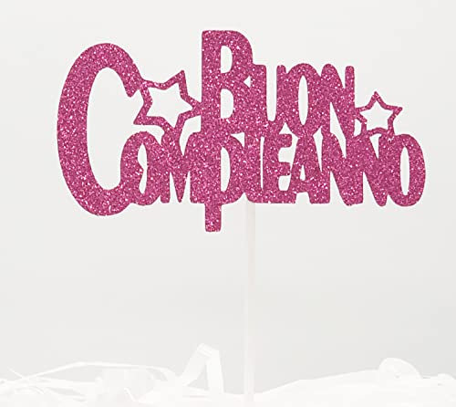 AILEXI Happy Birthday 1 Count Glitter Kuchen Decorating Toppers in Italian - Buon Compleanno Gilliter Rose Red I