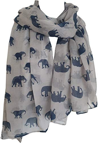 GlamLondon Damen-Schal mit Elefanten-Aufdruck, grau/blau, L