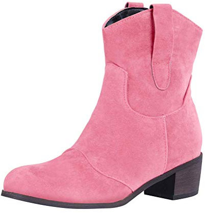 Yesgirl Femme Chaussure Mode Bottines Bottes Santiags Cowboy Western Motard Motarde Moto Biker Talon Western Low Talon Boots Rose 38 EU