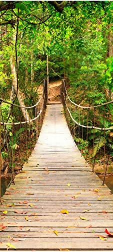 wandmotiv24 Türtapete Holz-brücke im Wald, Hängebrücke, Natur 90 x 200cm (B x H) - Dekorfolie selbstklebend Sticker für Türen, Türfolie, Aufkleber, M1067