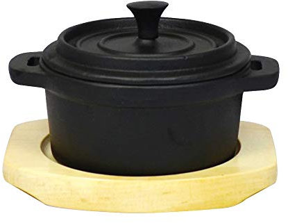 Frieling Cast Iron Mini Cocotte/Dutch Oven with Enamel Interior and Wood Trivet, 1.9 Cup, Black