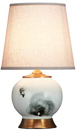 Fine Asianliving Chinesische Tischlampe Fische Sumi-e Bronzebasis D28xH47cm mit Lampenschirm E27 China Orientalische Tischleuchte Keramik Nachttischlampen Asia