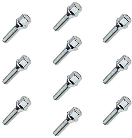 10 tornillos de rueda M12 x 1,5 cm, mango SW17, longitud del vástago: 60 mm para llantas de acero y aleación