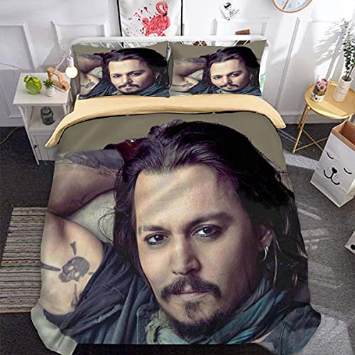 vvff 3D Print Betten Bettwäsche-Sets sleepling Komfort-Johnny Depp-Doppel: 1 Bettbezug + 2 Kissenbezüge Doppel (200x200cm) Allergiker Deckenbezug Bettbezug Bettwäscheset