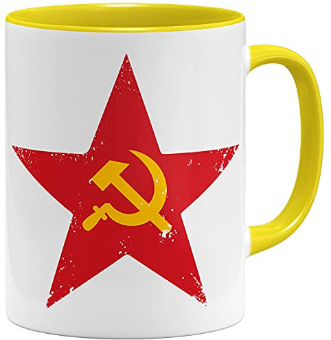OM3® Soviet-Star Tasse mit Hammer und Sichel | Keramik Becher | 11oz 325ml | Beidseitig Bedruckt | Gelb