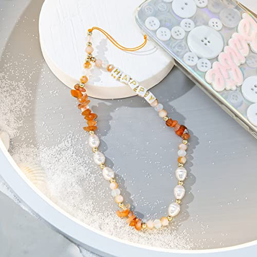 Universale Telefonkette Telefongurte Handykette,Bunte Perle Kies Buchstabenperlen Telefon Lanyard Handschlaufe Handgelenkschlaufe Perlen Kette Handyanhänger Taschenanhänger Schlüsselanhänger,Orange