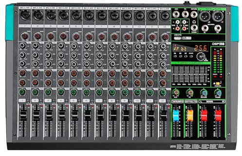 Depusheng PA12 Console de mixage audio professionnelle Console d'harmonie Interface système 12 canaux USB Bluetooth MP3 Entrée d'ordinateur Alimentation fantôme 48 V Effet de réverbération 99 intégré