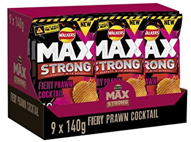 Walkers Max Strong Fiery Prawn Cocktail 140g (Case of 9)