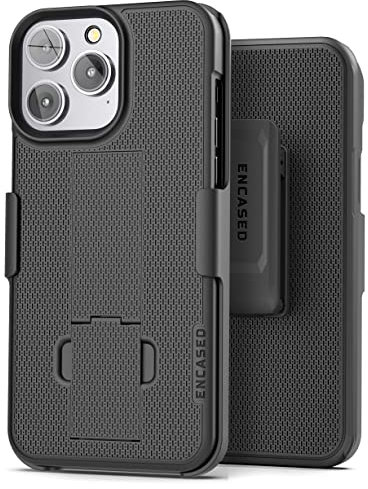 Encased DuraClip Holster Designed for iPhone 14 Pro Max Case with Belt Clip and Kickstand (Matte Black)