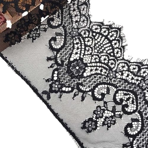 Yulakes 6 Meters Schwarz weißer Wimpern Spitzenband mit Blumenmuster, Spitzenbordüre Spitzenborte zum Nähen und Dekorieren,Blumendesign und Kunsthandwerk 19cm (Schwarz)