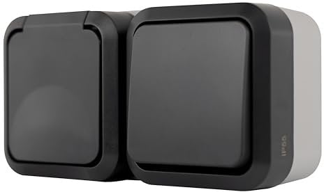 REV AquaStorm 0004970400 Prise murale avec interrupteur A/W, IP55, montage horizontal, anthracite