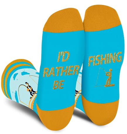 Lustige Socken Herren Damen Jungen - Witzige Fishing Socken mit Spruch I'D RATHER BE - Bunte Coole Verrückte Angler Geschenke kleinigkeiten Weihnachten Adventskalender Geschenkideen für Papa Männer