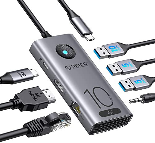 Docking Station ORICO USB C, HUB USB C 7 in 1 10Gbps con porte dati USB 3.2 (gen 2) USB-C e USB-A 10G, 4K@60Hz HDMI, 100W PD Ricarica, RJ45 per Windows, Mac