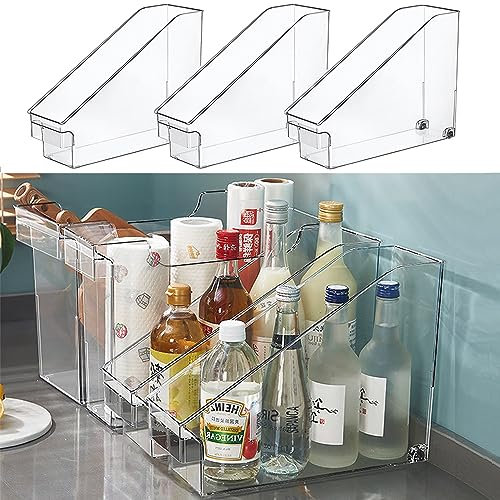 LALASTAR 3-Pack Clear Storage Bins, Tall Slim Kitchen Organizers and Storage with Wheel, Acrylic Organization Bins for Pantry, Cabinet, Fridge, Under the Sink, Laundry Room, for Cleaning Supplies