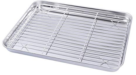 OQHAIR Juego de 4 Piezas de cm, microondas de Alambre para Horno con Chef para Hornear en casa, Medio Estante de Descanso, Plato Rectangular para Carne, asador, asador, una Parrilla XX. R