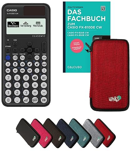Casio fx-810DE CW inkl. Schutztasche Rot & Fachbuch (96 Seiten, DIN A5) – Wissenschaftlicher Rechner – Smart Set