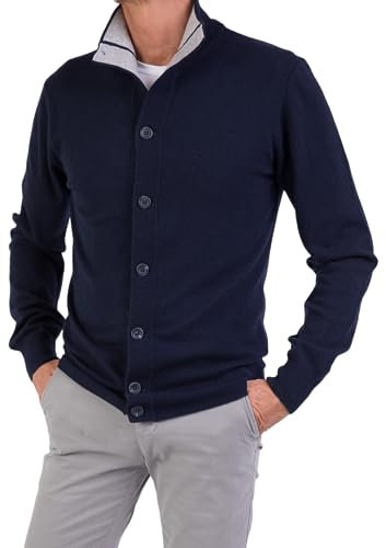 Giacca Uomo Misto Cashmere Cardigan Bottoni Made in Italy Maglione Seta Pullover Manica Lunga Lana Merino Cachemire Maglioncino Beige Blu Grigio Maglia Regalo Abbigliamento Inverno (L, Blu)