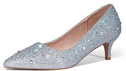 Zhabtuc Kitten Heels for Women 2 Inch/2 Inch/5CM, Elegant Pointe Toe Low Heels Slip-on Court Shoes Closed Toe Evening Heels Office Heel Pumps