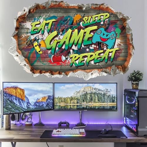 HPNIUB Game Eat Sleep Repeat 3D Gaming Room Wall Stickers,Gaming Accessories for Boys Room Game Themed Wall Decals,Gamer Room for Boys Room Playroom Decoration 90 * 60cm