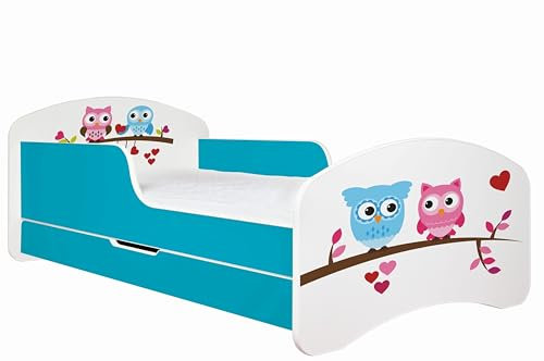 Happy Babies Kinderbett - Mit Matratze & Schublade und Rausfallschutz, 80x160, Mädchen Kinderbetten & Jugendbett Jungen Kids Bed, Jugendbett für Bodentief Ausziehbett Kleinkind, Lattenrost