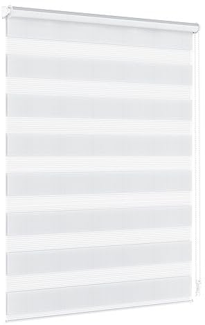Jalousiescout Doppelrollo Klemmfix ohne Bohren & mit Bohren, 92,5x220cm Weiß Rollo Fensterrollo lichtdurchlässig & verdunkelnd,Sonnenschutzrollo Zebrarollo für Fenster & Türen