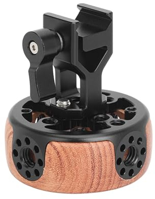Wooden Round Side Camera Handle Handgrip, Quick Release NATO Rail Rod Clamp, Lightweight Ergonomic Accessory with Anti Twist Design for DSLR Mirrorless Camera Cage