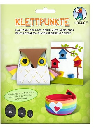 Ursus 44090002 - Klettpunkte, selbstklebende Klettverschlusspunkte in 3 Größen (Ø 10 - 20 mm), Schwarz, 84 Paare