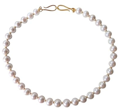 LaCatella Perlenkette Damen aus echten Zuchtperlen, 10 mm Süßwasserperlen, 50 cm, weiß, mit goldfarbenem Verschluss, eleganter Brautschmuck als Geschenk
