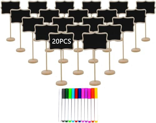 Lot de 20 mini tableaux noirs en bois avec chevalet - Étiquettes alimentaires pour buffet de fête, tableau pour panneaux de message, cartes de table de mariage, décorations d'événements spéciaux