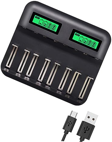 PartyKindom Smart Lcd Battery Charger for Aa Aaa Rechargeable Batteries 8 Slot Usb Charger Digital Display for Home Use and Travel