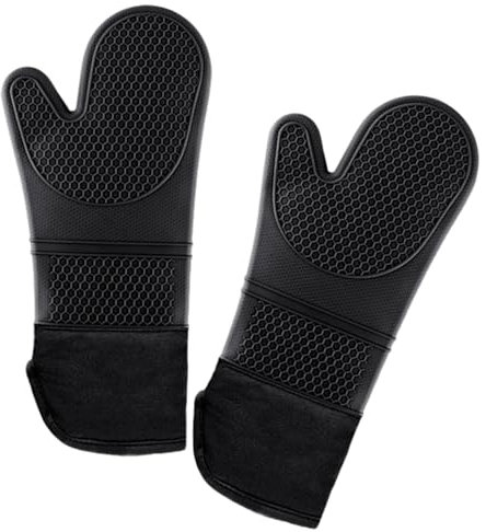 1 paio di guanti da cucina in silicone, guanti antiscivolo, guanti da forno resistenti al calore, guanti da cucina impermeabili, adatti da indossare durante la cottura, la cottura, ecc. (nero).