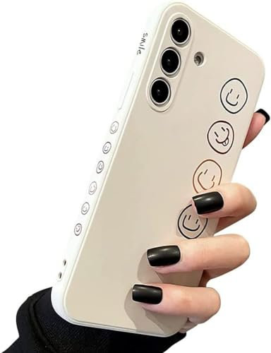 AoozeFon Hülle für Samsung Galaxy S24 Handyhülle Smile Muster Schön Mädchen Schutzhülle süß Ultra Dünn Liquid Silikon Kameraschutz Stoßfeste Case Weich Cover für Samsung S24 5G, Weiß