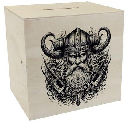 Wikingergott Odin Spardose aus Holz Wikinger Gott Odin Spardose aus Holz Mythologie-Schatz Asgard nordisch-skandinavischer Krieger robuste Sparbüchse
