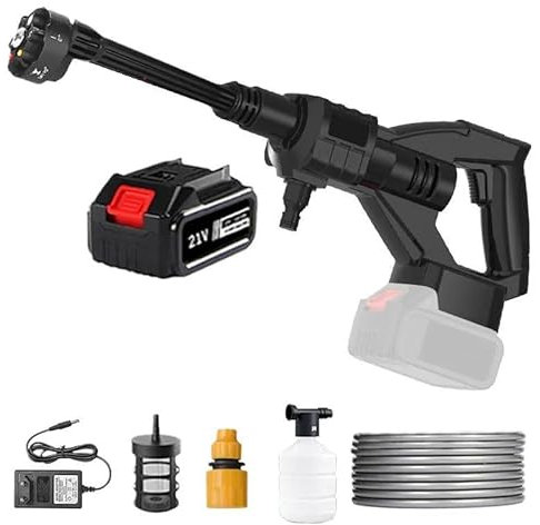Limpiador de alta presión, 6 en 1 spray limpiador de alta presión inalámbrico, Max 80 bar, limpiador de alta presión con batería pistola de alta presión para lavado y riego de coche (80 BAR-30000 mAh)