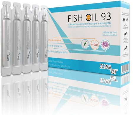 ZOMAVET Olio di Salmone per Cani e Gatti ricco di Omega 3, Integratore Naturale per Articolazioni Sane, Pelle e Pelo Brillante - Dosaggio Specifico per Pet fino a 10kg - 10 Fiale da 5ml