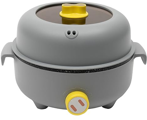 1.5L Elektrischer Hot Pot, Mini Multikocher mit 2 Dampfrosten für 1-2 Personen Haushalte Studentenwohnheime Wohnungen Büros Ausflüge Camping Picknicks (Grau)