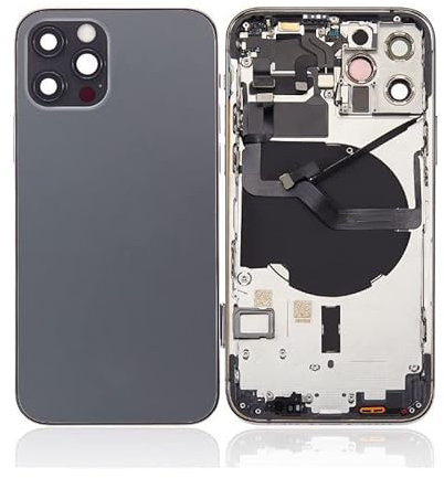 Globalstock Chassis Arriere en Vitre pour iPhone 12 Pro + Coque + Tiroir SIM Compatible Complet Gris | Back Cover + Frame