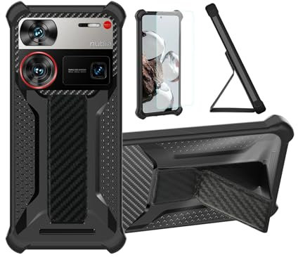 bojioderf Funda Compatible para Nubia Z60 Ultra Leading Version Funda Carcasa Case Cover [con Protector de Pantalla de Cristal Templado] Híbrida [Soporte Plegable Magnético] Negro