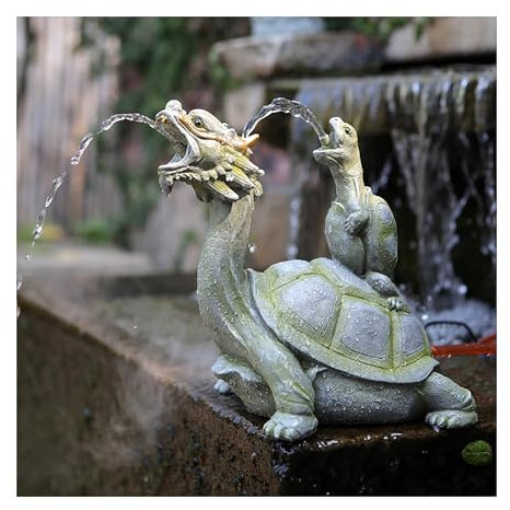Kreative Teichbrunnen mit Drachenkopfschildkröte, Teichspeier für kleine Teiche, Design mit doppeltem Wasserspeier, automatische Zirkulationswasserlandschaftsgestaltung für Koiteiche(Green)
