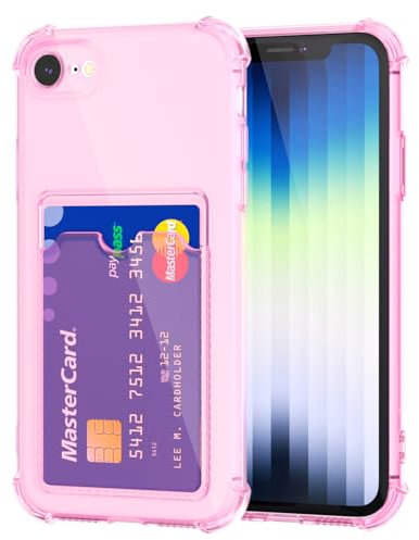 Svanove pour iPhone 7/8/ SE 3rd Etui Transparent avec Fente Carte, Transparente avec Porte-Cartes Protection de la Caméra Housse, Mince Protection Silicone TPU Antichoc Portefeuille Étui, Claire Rose
