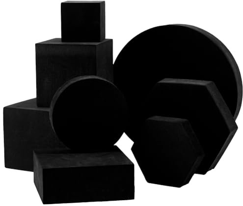CREATCABIN 8 Stück 8 Stile Geometrisches Würfel Foto Requisiten Set Hartschaum Display Sockel Foto Requisiten Quadratisch Sechseckig Rund Fotografie Hintergrund Requisiten Für Waren Schmuck Schwarz