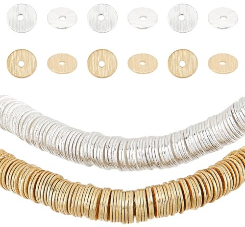 PH PandaHall 300pcs Perles D'Espacement Heishi 6mm Perles de Disque en Laiton Perles Rondes Plates en Or et Argent Perles en Vrac en Laiton pour Perles D'Argile Collier Bracelet Fabrication de Bijoux