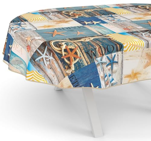 ANRO Wachstuchtischdecke Wachstischdecke Wachstuch Tischdecke abwaschbar Gartentischdecke Rund Oval Eckig Maritim Oval 240x140cm mit Saum (Eingefasst)