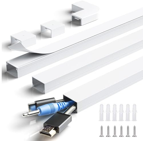 MUDEELA Cable Trunking Kit, 1.2M Trunking for TV Cables, Self Adhesive Wall Cable Tidy, Cable Management to Hide Wall Mount TV Powers Cords in Home Office, 3X L400mm, W24mm, H14mm, White
